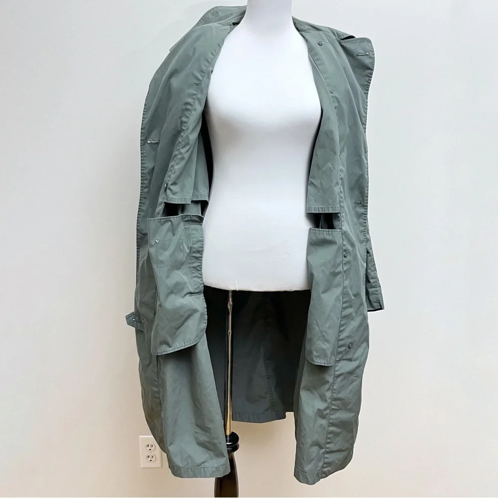 Vintage America Army Green Utility Belted Waist Double Button Trench Coat 42R - Picture 8 of 14